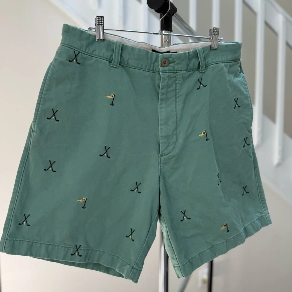 J. Crew Men's Light Green Embroidered Chino Golf 100% Cotton Shorts Size 36